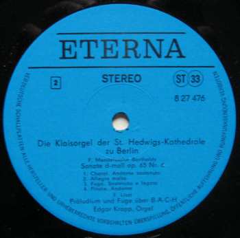 LP Johann Sebastian Bach: Die Klais-Orgel Der St. Hedwigs-Kathedrale Zu Berlin (Edgar Krapp Spielt Werke Von Bach, Mendelssohn Und Liszt)