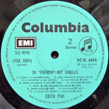 LP Edith Piaf: 20 'French' Hit Singles