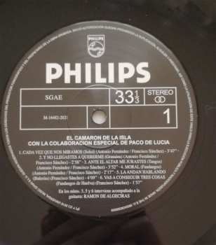 LP Paco De Lucía: El Camaron De La Isla Con La Colaboracion Especial De Paco De Lucia