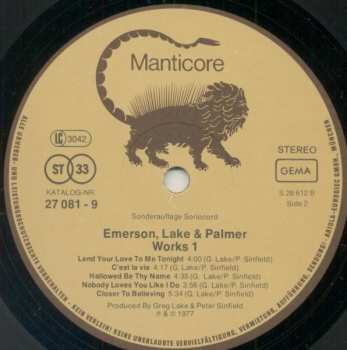 2LP Emerson, Lake & Palmer: Works (Volume 1)