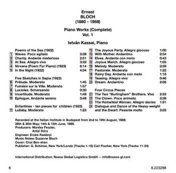 CD Ernest Bloch: Ernest Bloch Piano Works (Complete) Vol. 1