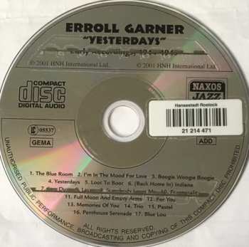 CD Erroll Garner: Yesterdays - Early Recordings 1944-49