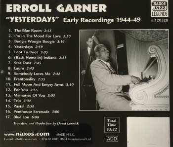 CD Erroll Garner: Yesterdays - Early Recordings 1944-49