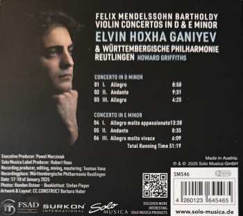 CD Felix Mendelssohn-Bartholdy: Violin Concertos  In D & E Minor