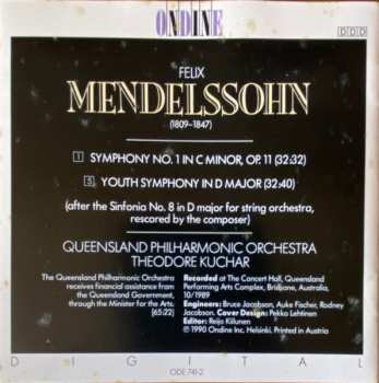 CD Felix Mendelssohn-Bartholdy: Symphony No. 1 / Youth Symphony In D Major