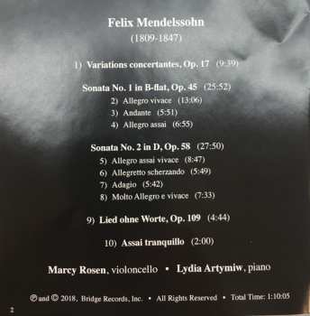 CD Felix Mendelssohn-Bartholdy: Complete Works For Cello & Piano