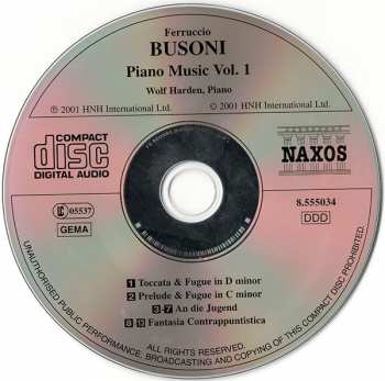 CD Ferruccio Busoni: Piano Music Vol. 1 (Fantasia Contrappuntistica • An Die Jugend)