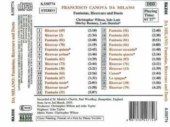 CD Francesco Canova da Milano: Fantasias, Ricercars and Duets