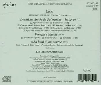 CD Franz Liszt: Deuxième Année De Pèlerinage - Italie / Venezia E Napoli