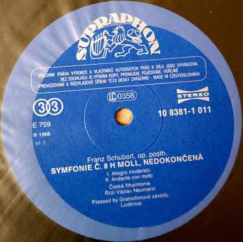 LP The Czech Philharmonic Orchestra: Symphony No. 8 Unfinished / Symphony No. 3