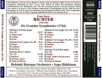 CD Franz Xaver Richter: Grandes Symphonies (1744) Nos. 1-6 (Set 1)