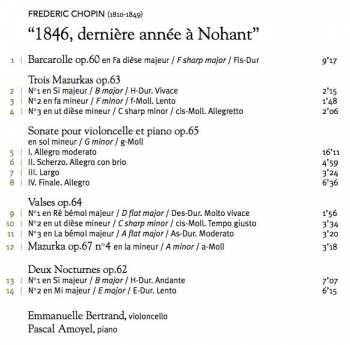 CD Frédéric Chopin: 1846, Derniére Année á Nohant Cello Sonata | Piano Works 