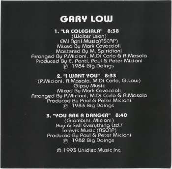 CD Gary Low: La Colegiala / I Want You / You Are A Danger