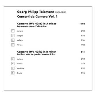 CD Georg Philipp Telemann: Concerto Da Camera, Vol. 1