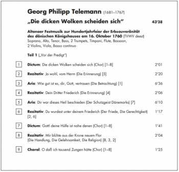 CD Georg Philipp Telemann: Die Dicken Wolken Scheiden Sich; Festmusik Für Altona
