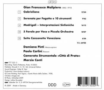 CD Gian Francesco Malipiero: Gabrieliana / Serenata / Madrigali / Favole / Canzonette