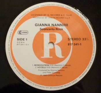 LP Gianna Nannini: Sconcerto Rock (Dalla Colonna Sonora Originale Del Film)
