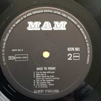 LP Gilbert O'Sullivan: Back To Front