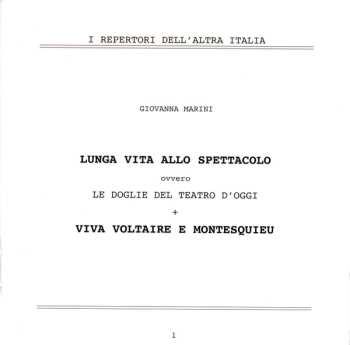 CD Giovanna Marini: Lunga Vita Allo Spettacolo • Viva Voltaire E Montesquieu