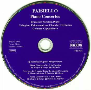 CD Giovanni Paisiello: Piano Concertos Nos. 2 And 4