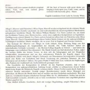 CD Gregorio Allegri: Miserere / Missa Papae Marcelli / Vox Patri Caelestis