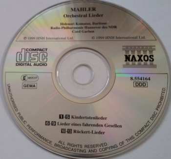 CD Gustav Mahler: Lieder Eines Fahrenden Gesellen - Rückert-Lieder - Kindertotenlieder