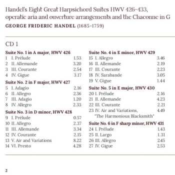 2CD Georg Friedrich Händel: Handel's Eight Great Harpsichord Suites