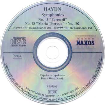 CD Joseph Haydn: Symphonies No. 45 "Farewell" • No. 48 "Maria Theresia" • No. 102