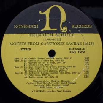 LP Heinrich Schütz: Motets From "Cantiones Sacrae"