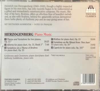 CD Anthony Goldstone: Heinrich Von Herzogenberg: Variations On A Theme Of Brahms And Other Works For Two Pianos, Piano Duet And Solo Piano