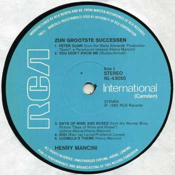 2LP Henry Mancini: Zijn Grootste Successen