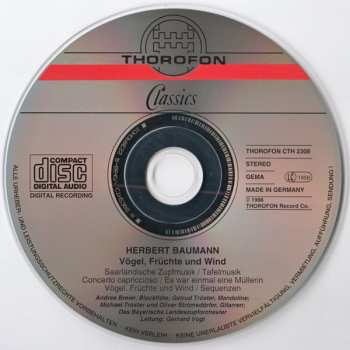 CD Herbert Baumann: Vögel, Früchte Und Wind. Musik Für Zupforchester