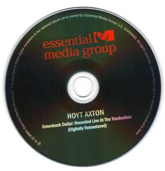 CD Hoyt Axton: Greenback Dollar: Recorded Live At The Troubadour