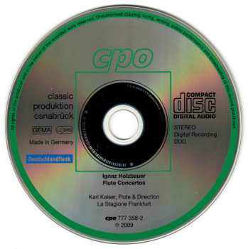 CD Ignaz Jakob Holzbauer: Flute Concertos