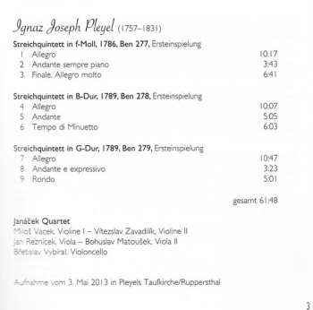 CD Ignaz Pleyel: Quintette Ben 277-279