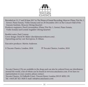 CD Borodin String Quartet: Piano And Chamber Music, Volume One