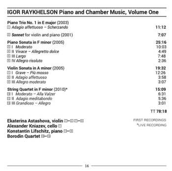 CD Borodin String Quartet: Piano And Chamber Music, Volume One