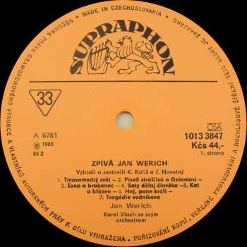 LP Jan Werich: Zpívá Jan Werich