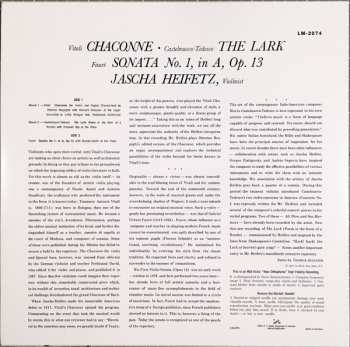 LP Jascha Heifetz: The Lark / Sonata (Op.13) / Chaconne