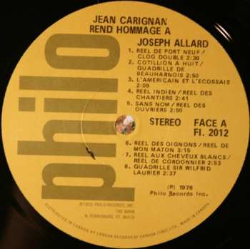 LP Jean Carignan: Jean Carignan Rend Hommage À Joseph Allard