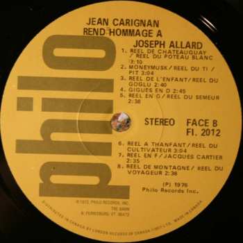 LP Jean Carignan: Jean Carignan Rend Hommage À Joseph Allard