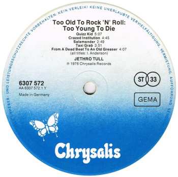 LP Jethro Tull: Too Old To Rock 'N' Roll: Too Young To Die!