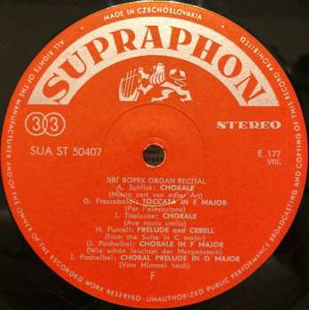 LP Jiří Ropek: Organ Music (77/1) MODRÝ ŠTÍTEK