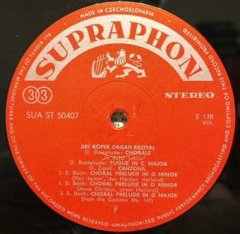 LP Jiří Ropek: Organ Music (77/1) MODRÝ ŠTÍTEK