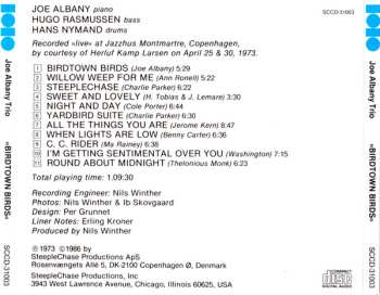 CD Joe Albany: Birdtown Birds - Recorded Live At Montmartre