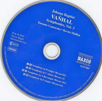 CD Johann Baptist Vanhal: Symphonies, Vol. 3
