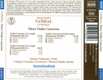 CD Johann Baptist Vanhal: Three Violin Concertos
