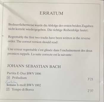 CD Johann Sebastian Bach: Partita D-Moll /Sonaten G-Moll . C-Dur