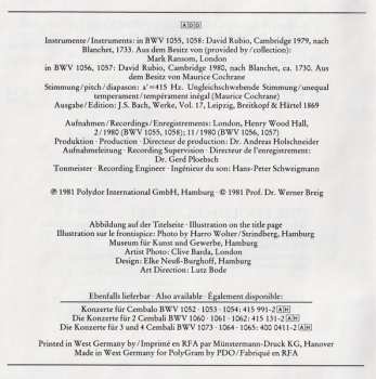 CD Johann Sebastian Bach: Konzerte Für Cembalo Und Streicher = Concertos For Harpsichord And Strings = Concertos Pour Clavecin Et Orchestre À Cordes BWV 1055 · 1056 ·1057 · 1058