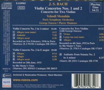 CD Johann Sebastian Bach: Violin Concertos Nos. 1 And 2